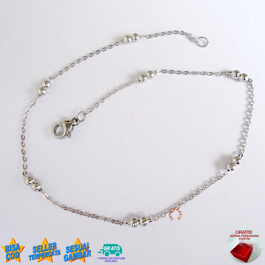 Lovelybutik - Gelang Kaki Dewasa Titanium Anti Karat B3rti Anklet Gelang Kaki Wanita Titanium Model Rantai Biji Lada BONUS TEMPAT PERHIASAN