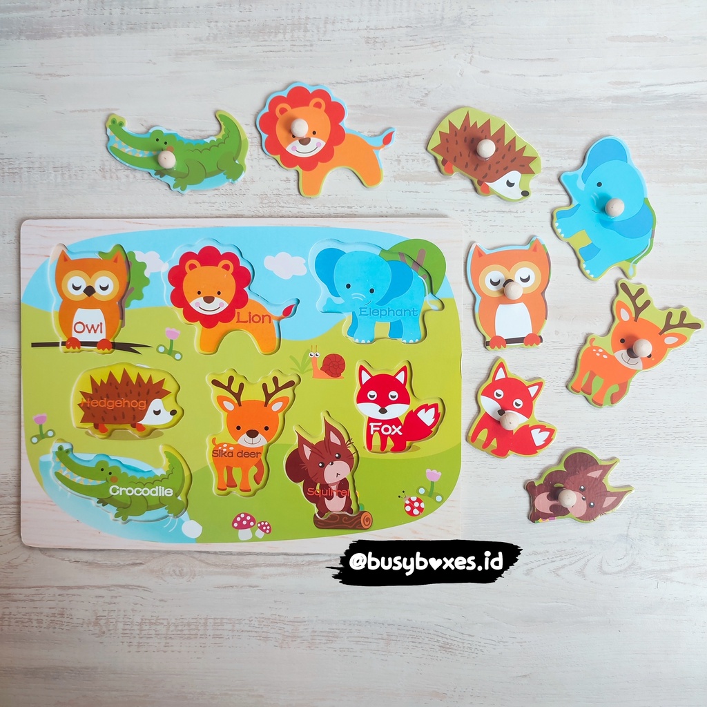 [busyboxes.id] Mainan Edukasi  Kayu Mencocokan hewan Puzzle Kayu Puzzle Knob Wooden Toys Mainan Kayu Binatang vol2