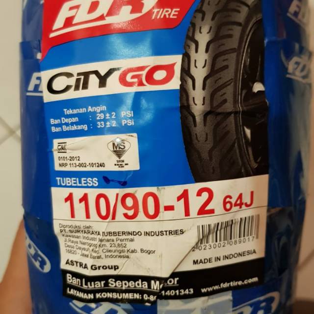 Ban Luar Belakang FDR City Go Scoopy 110 / 90 Ring 12 Tubeless Type