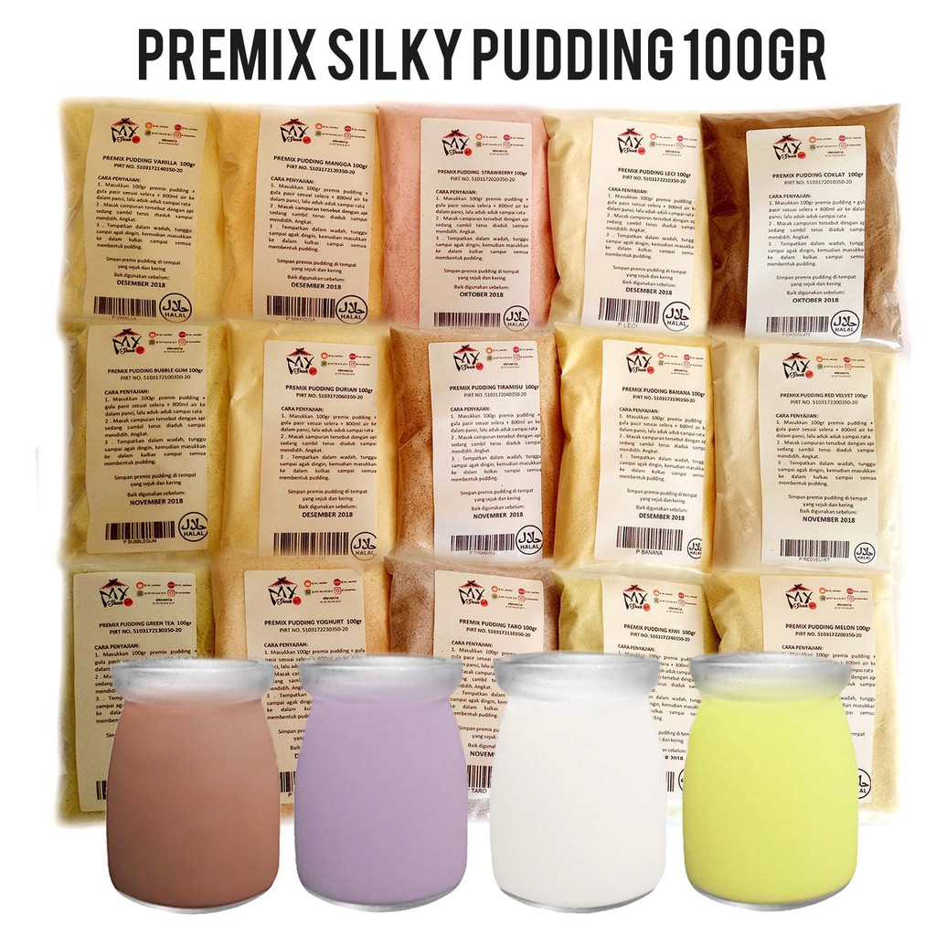 PREMIX SILKY PUDDING 100GR - BUBUK SOFT PUDING TARO MANGGA ALMOND LECI SEDOT SUTRA PUDOT PUYO LEMBUT