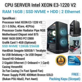 CPU SERVER UNBK ANBK Intel XEON E3-1220 V2 | RAM 16GB | SSD NVME + HDD |  2 Gigabit Ethernet | GARANSI 1 TAHUN