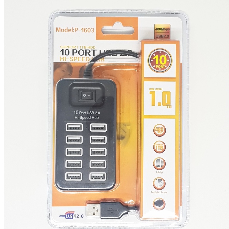 SKU-1098 USB HUB 2.0 10 PORT PANJANG KABEL 1 METER HI SPEED / 1M