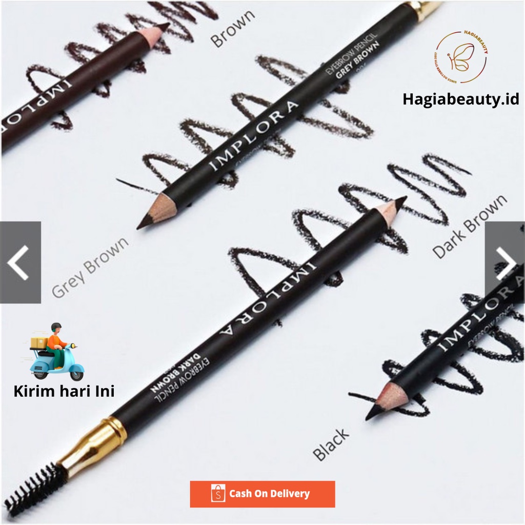 Bisa COD - Implora Eyebrow Pencil 2in1 - Implora Pensil Alis 2in1 (ada sikat dan Pengkorok pensil)