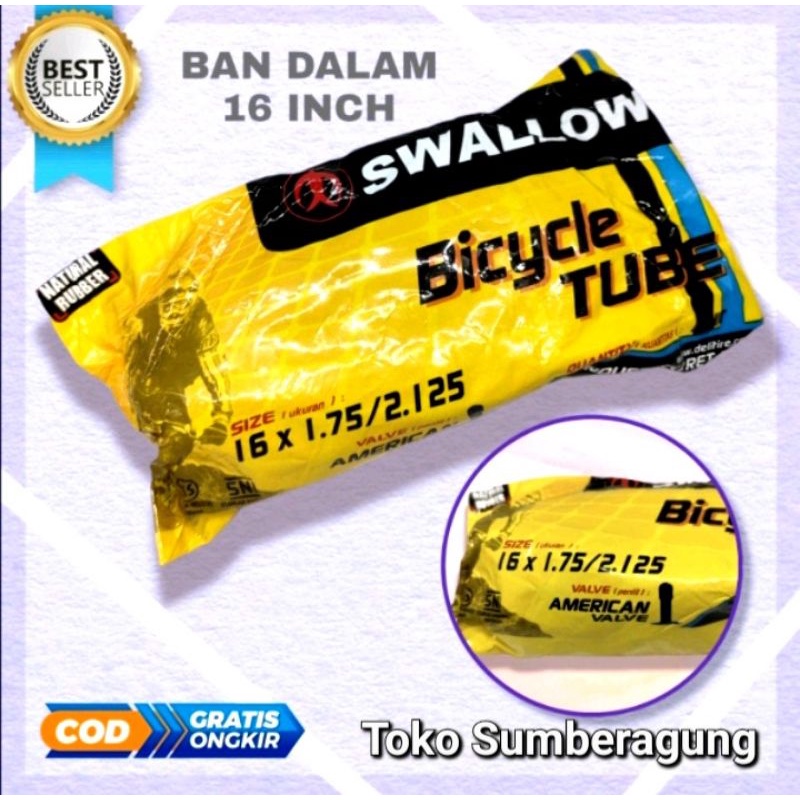 Ban dalam sepeda anak2 ukuran 16x1.75/2.125 Swallow Ban dalam sepeda anak2 ukuran 16-san Swallow