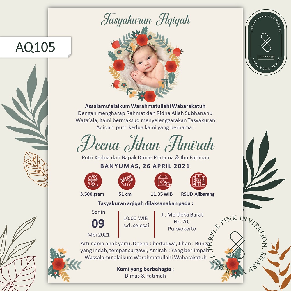 Undangan Digital Aqiqah Code AQ105 Softfile Tema BUnga Merah Warna Krem | 𝐏𝐮𝐫𝐩𝐥𝐞 𝐏𝐢𝐧𝐤 𝐈𝐧𝐯𝐢𝐭𝐚𝐭𝐢𝐨𝐧