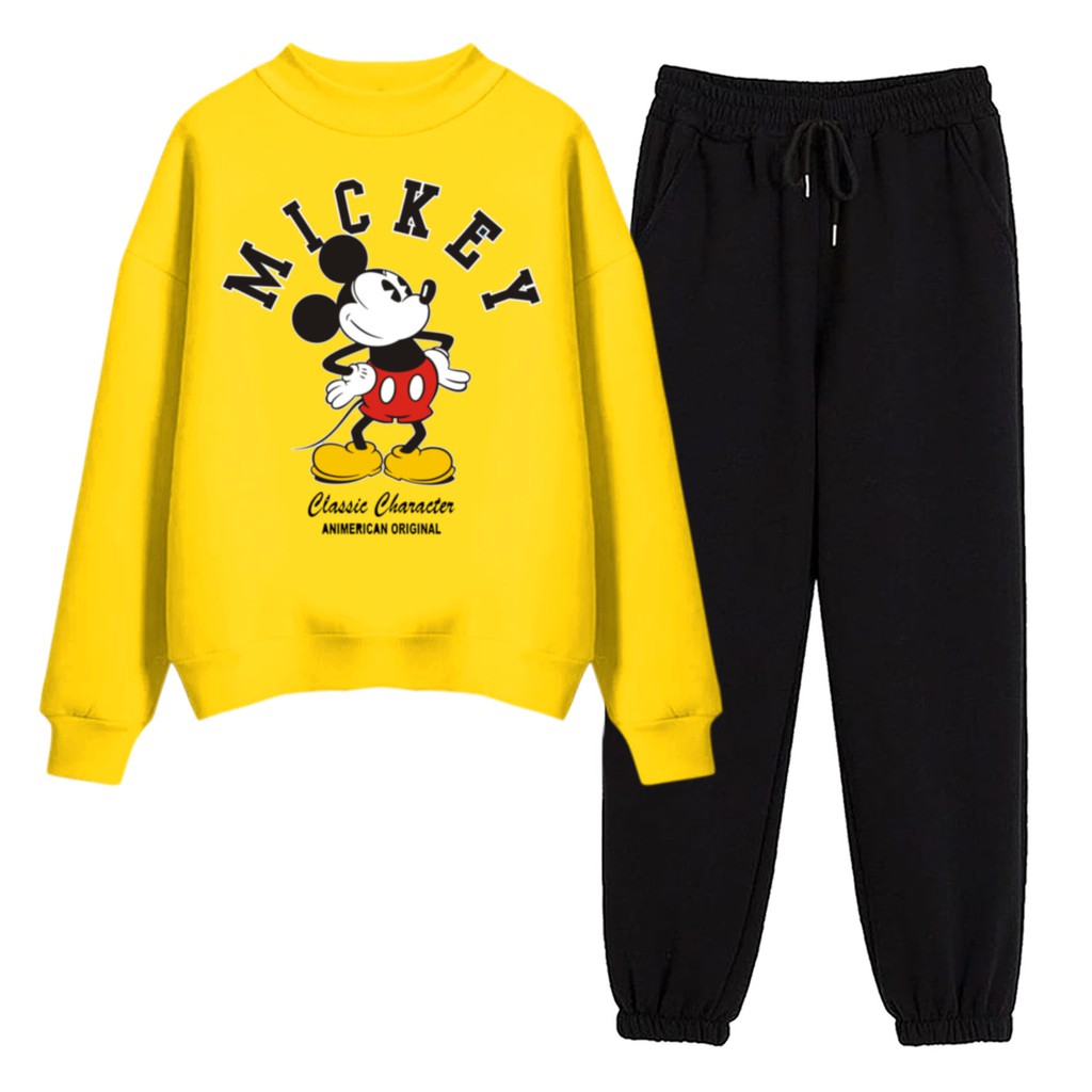 BESS - Baju Setelan Wanita Murah / Setelan Sweater + Jogger Hitam - MCKY MOUSE