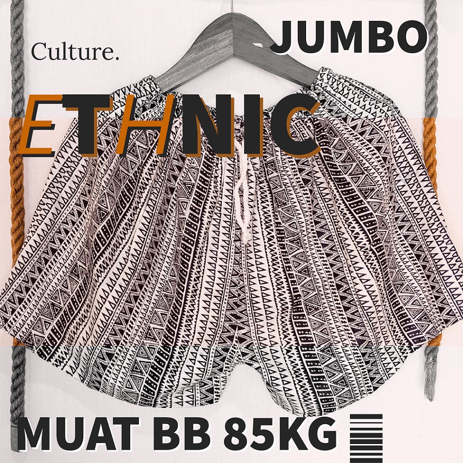 Celana Pendek Jumbo Etnik Ethnic Salur Asmat Batik Klasik Unik Celana Tidur Santai Big Size Muat BB 85kg Lingkar Pinggang 120cm Lingkar Paha 70cm