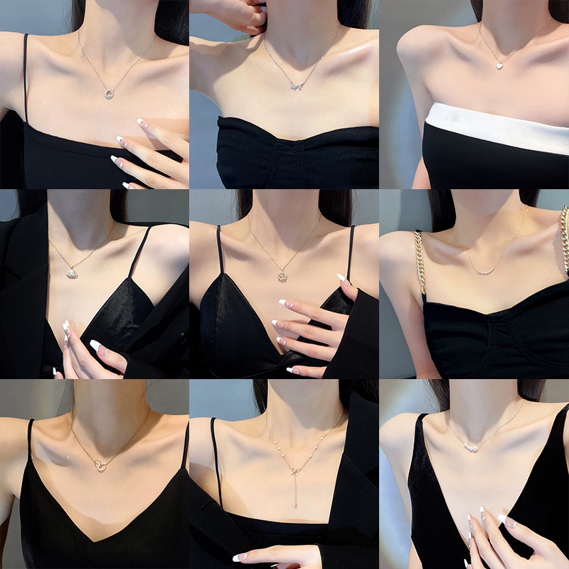 Kalung Choker Bahan Titanium Aksen Mutiara Untuk Wanita