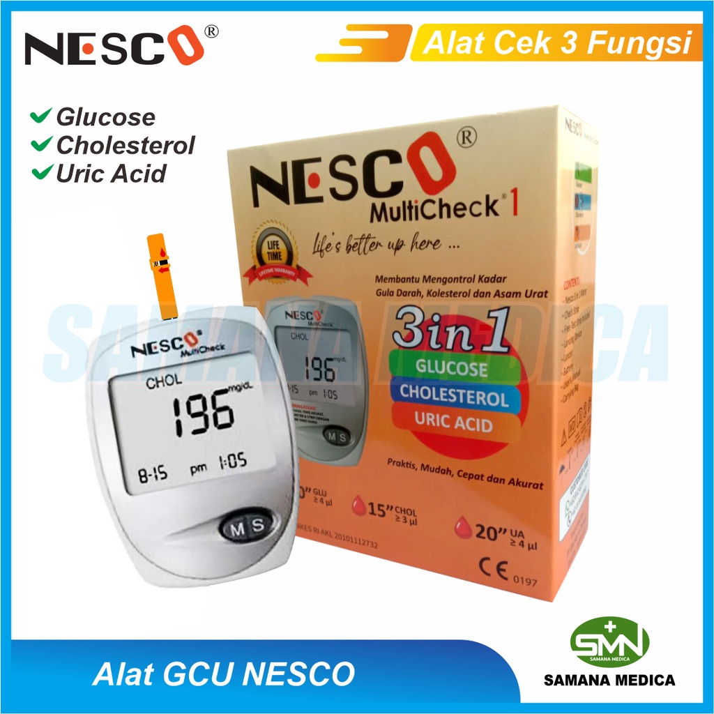 Alat Tes Gula Darah Kolesterol Asam Urat Nesco GCU Untuk Alat Nesco Multicheck GCU 3 in 1 Paket Lengkap Alat Lancing Pen Jarum Strip