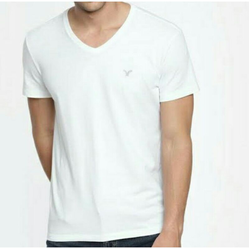 Kaos polos pria original American Eagle v neck white.