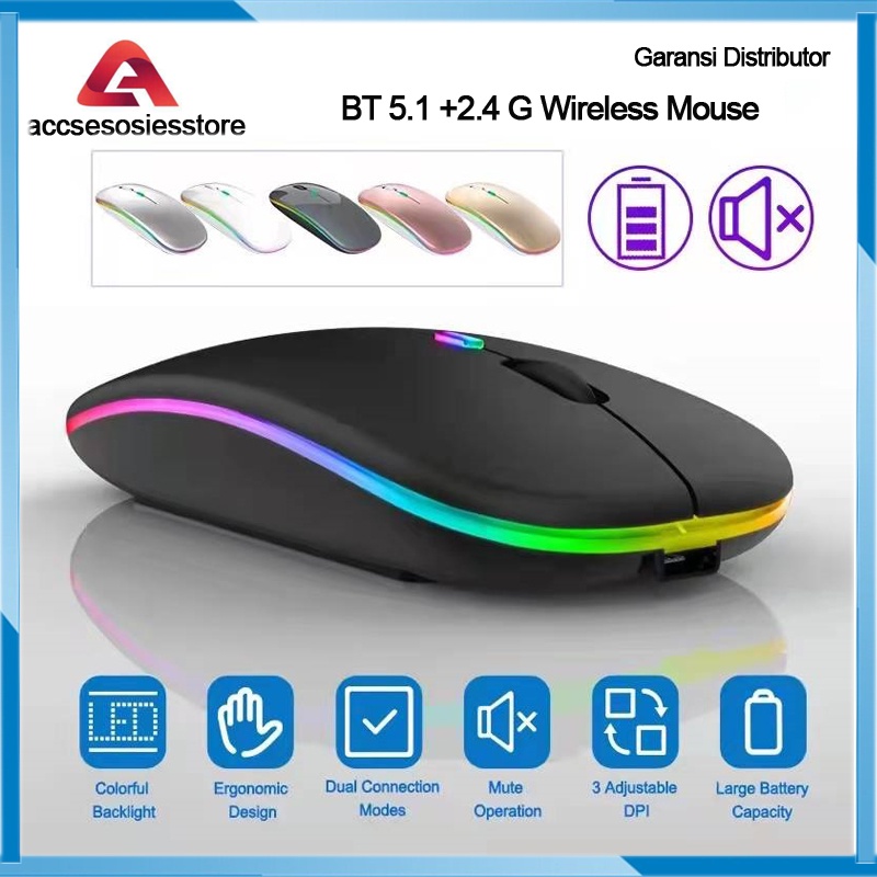 Mouse Wireless Rechargeable Gaming Silent Click nir kabel 3-Speed DPI 1600 DPI RGB LED Backlit Isi Ulang Mouse Gaming Ergono Rubber Roller Anti-slip Mouse Wireless RGB Murah Original Fantech