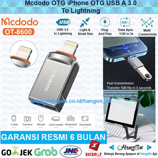 Mcdodo OTG OT-860 iPhone USB 3.0 to Lightning Adapter OT-8600 Data Transmissi Transfer File Penghubung Mengubungkan Mouse Keyboard USB Game Controller