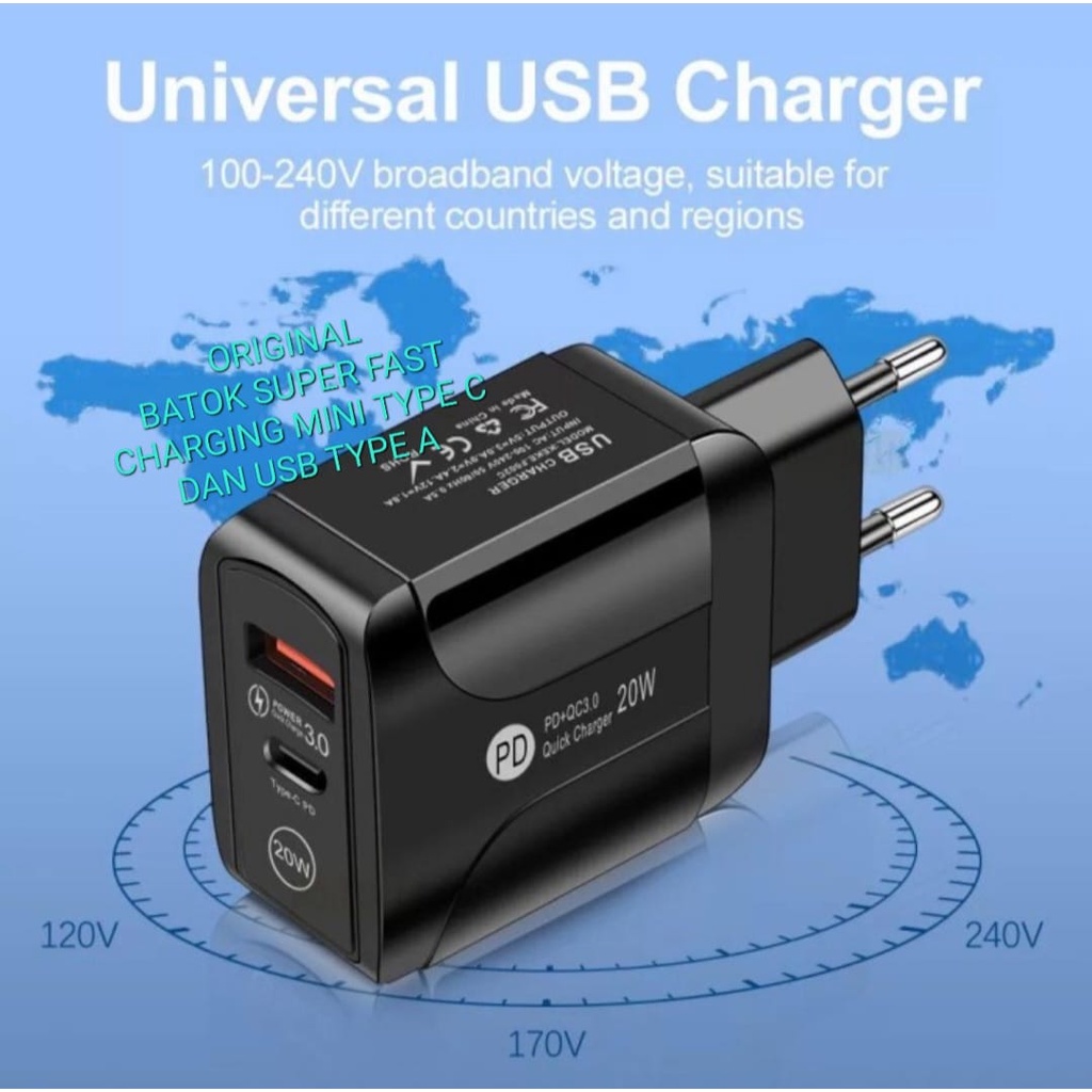 J433 BATOK CHARGER 20W USB TYPE C DAN A SUPPORT FAST CHARGING 3A ADAPTOR CHARGER VOOC CASAN TRAVEL FLASH CHARGE QUICK QUALCOM ADAPTER ADAPTIVE BISA SEGALA JENIS KABEL DATA HANDPHONE ANDROIT QUALLCOM VOLT GADGET TC POWER SMART Pengisian cepat teknologi