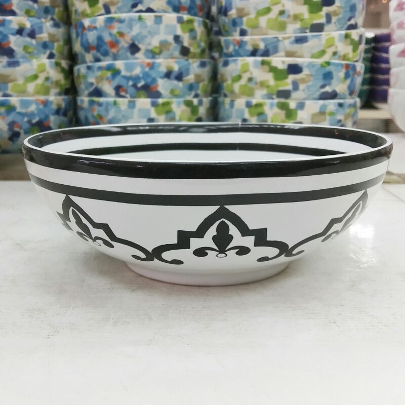 MANGKOK KERAMIK HIAS SANGO MOTIF VINTAGE HITAM PUTIH