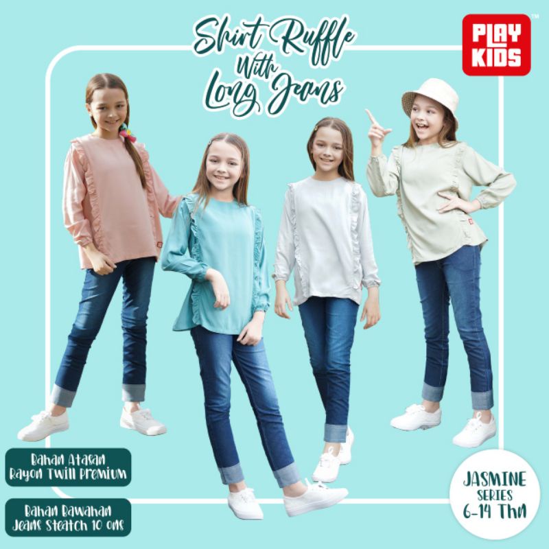6-14T Playkids Jasmine Shirt Ruffle with Long Jeans (zainkids) / Setelan anak tanggung / setelan ana