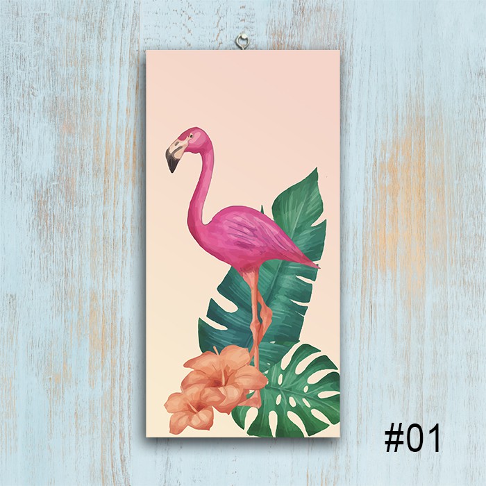 Hiasan Dinding Shabby Flamingo  Tropical Dengan Paduan Daun  