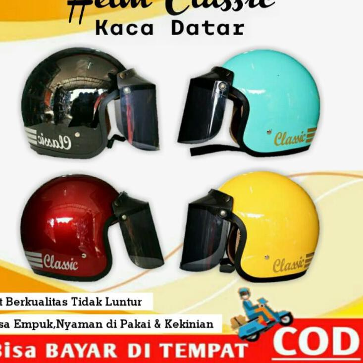 Helm Bogo Dewasa Wanita Pria Retro Classic Cl Klasik Motor SNI Kaca Datar Motif Polos Full Leher G2Y