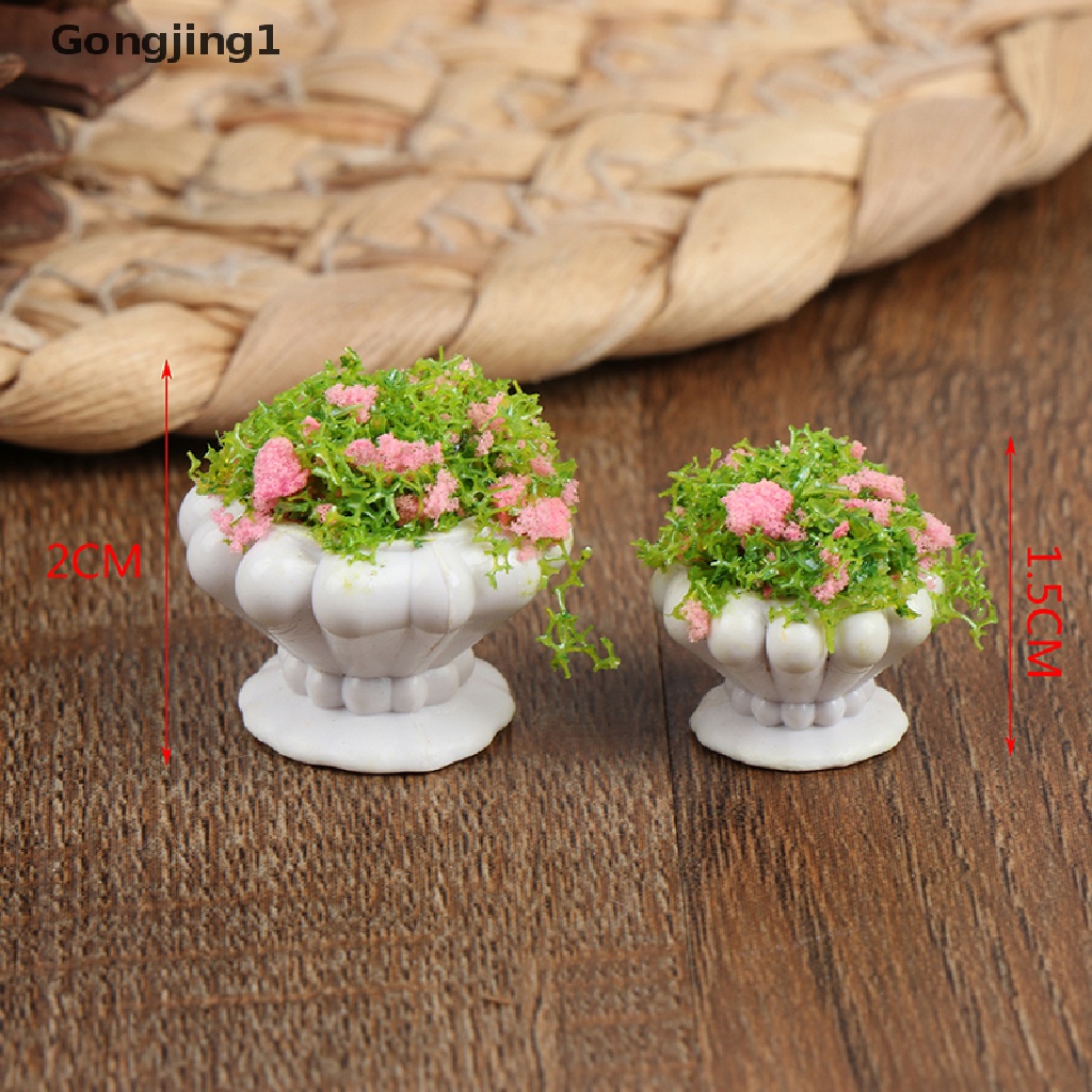 Gongjing1 2pcs Miniatur Pot Bunga / Tanaman Bonsai Skala 1: 12 Untuk Aksesoris Rumah Boneka