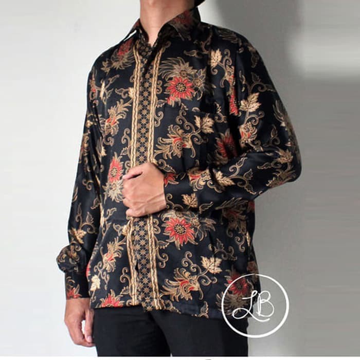 Kemeja Batik Pria Azalea Hitam dan Grey