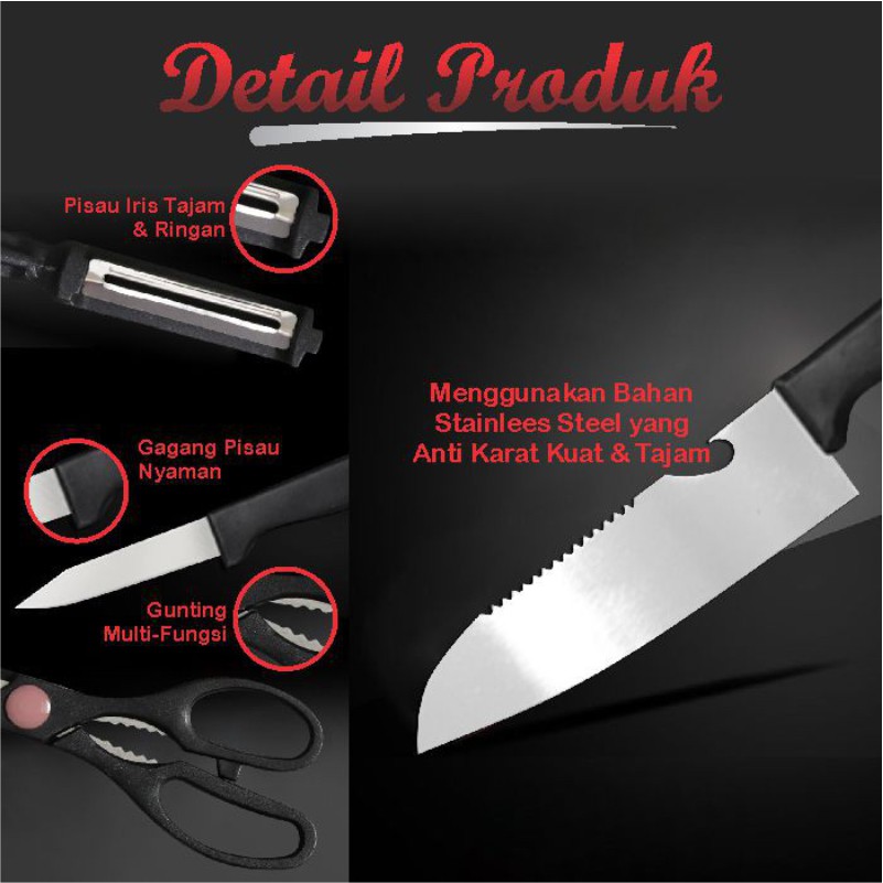 Pisau Dapur Pisau Set 4 In 1 Set Pisau Anti Lengket / Pisau Sayu Pisau Buah Serbaguna