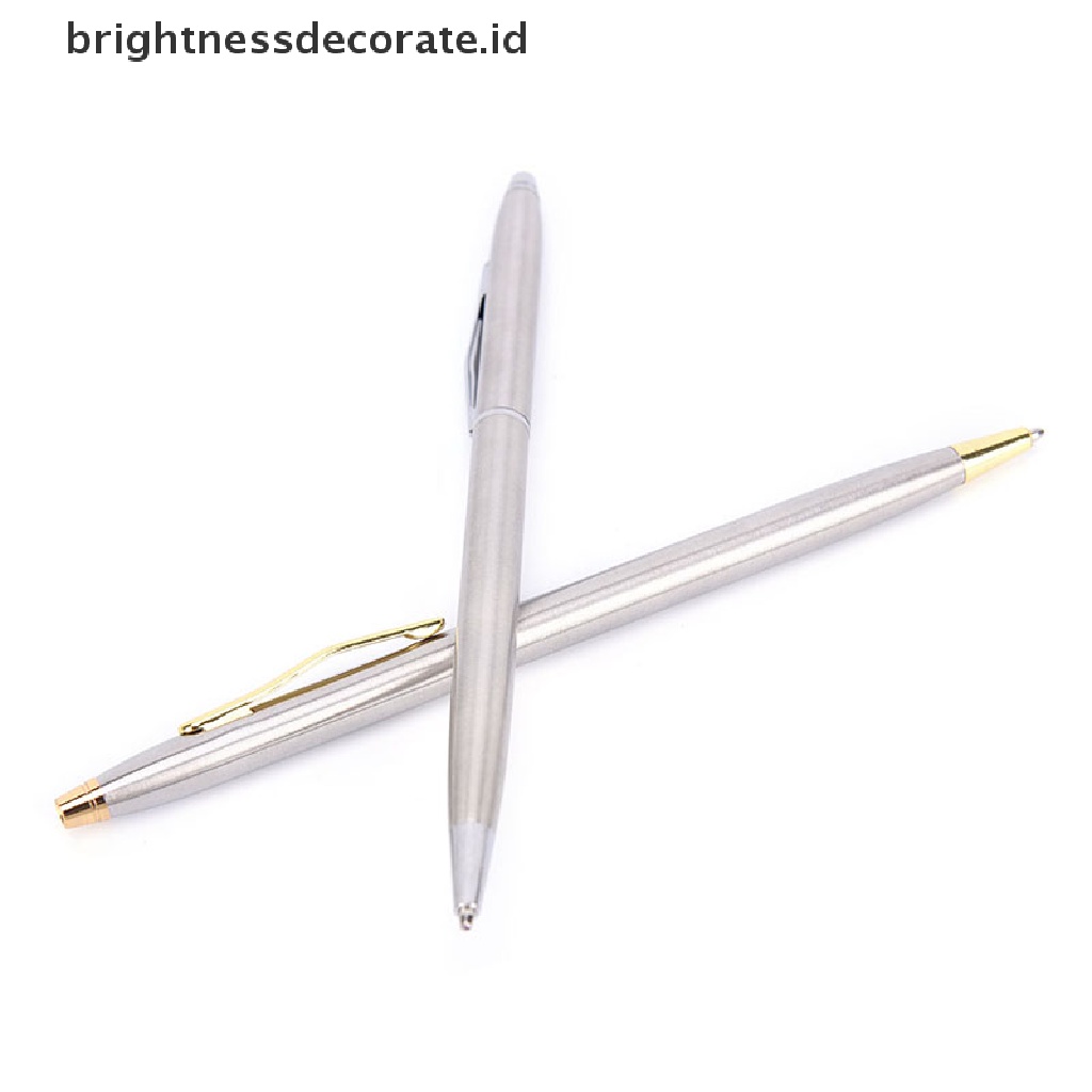 1 Pc Pena Ballpoint Bahan Stainless Steel Metal Model Putar