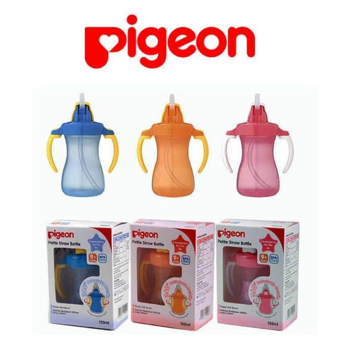 Pigeon Petite Straw bottle 150ml botol minum susu Bayi Anak sedotan pink blue orange