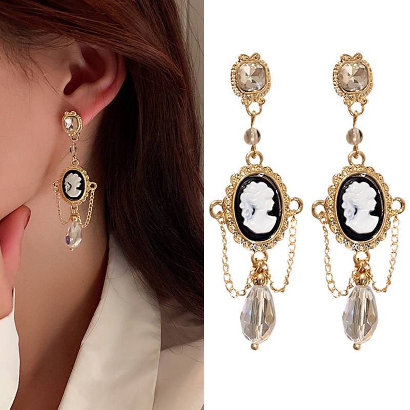 Fancyqube Fancycube Anting Tusuk Sterling Silver 925 Desain Potret Kristal Gaya Korea