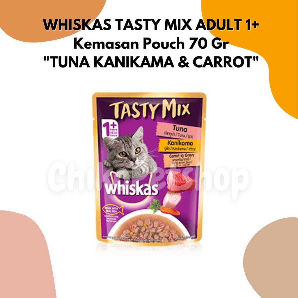 WHISKAS TASTY MIX ADULT 1+ Wiskas Makanan Kucing Dewasa Basah Pouch 70 Gr