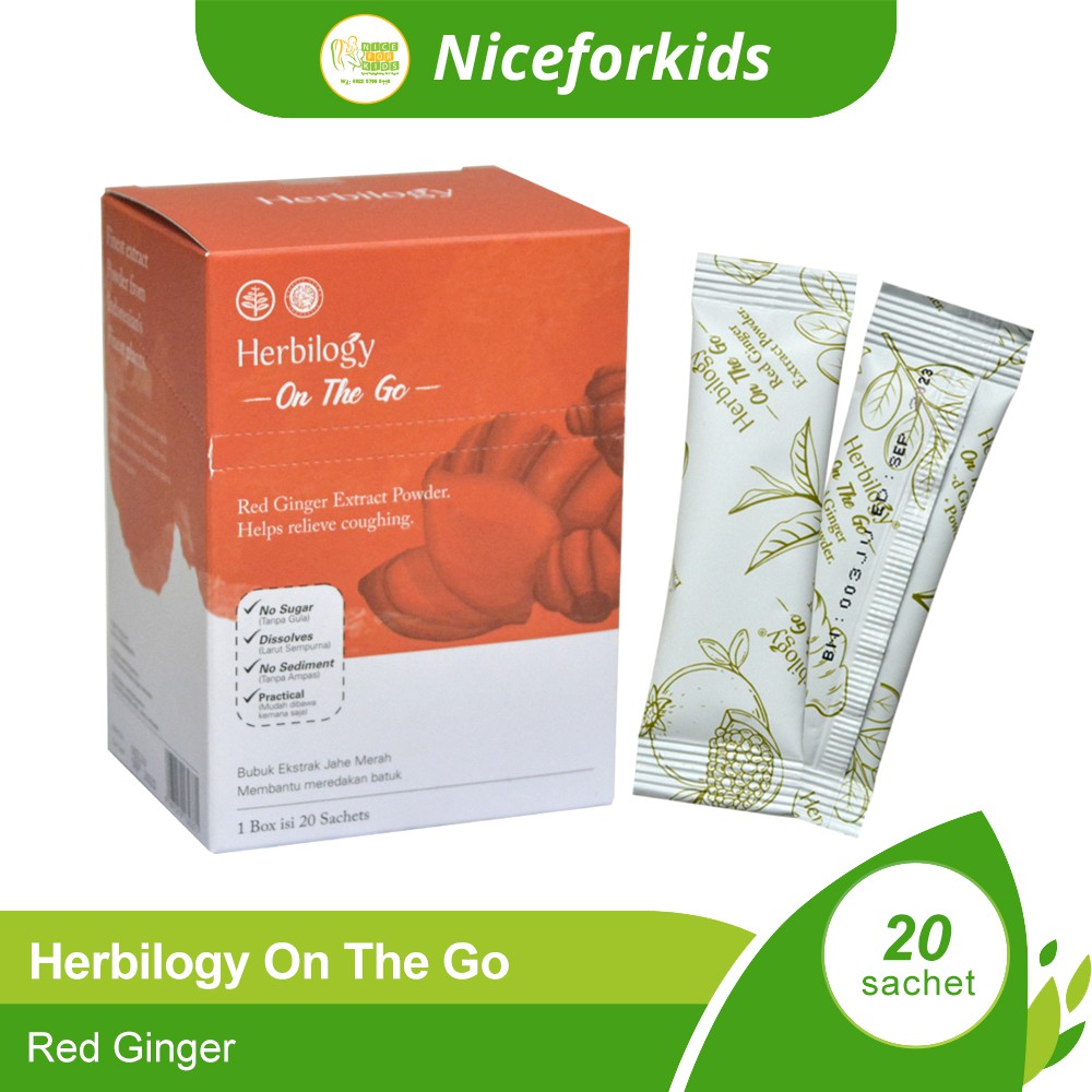 Herbilogy OTG Red Ginger (isi 20) / Bubuk ekstrak jahe merah untuk meringankan batuk kering &amp; flu