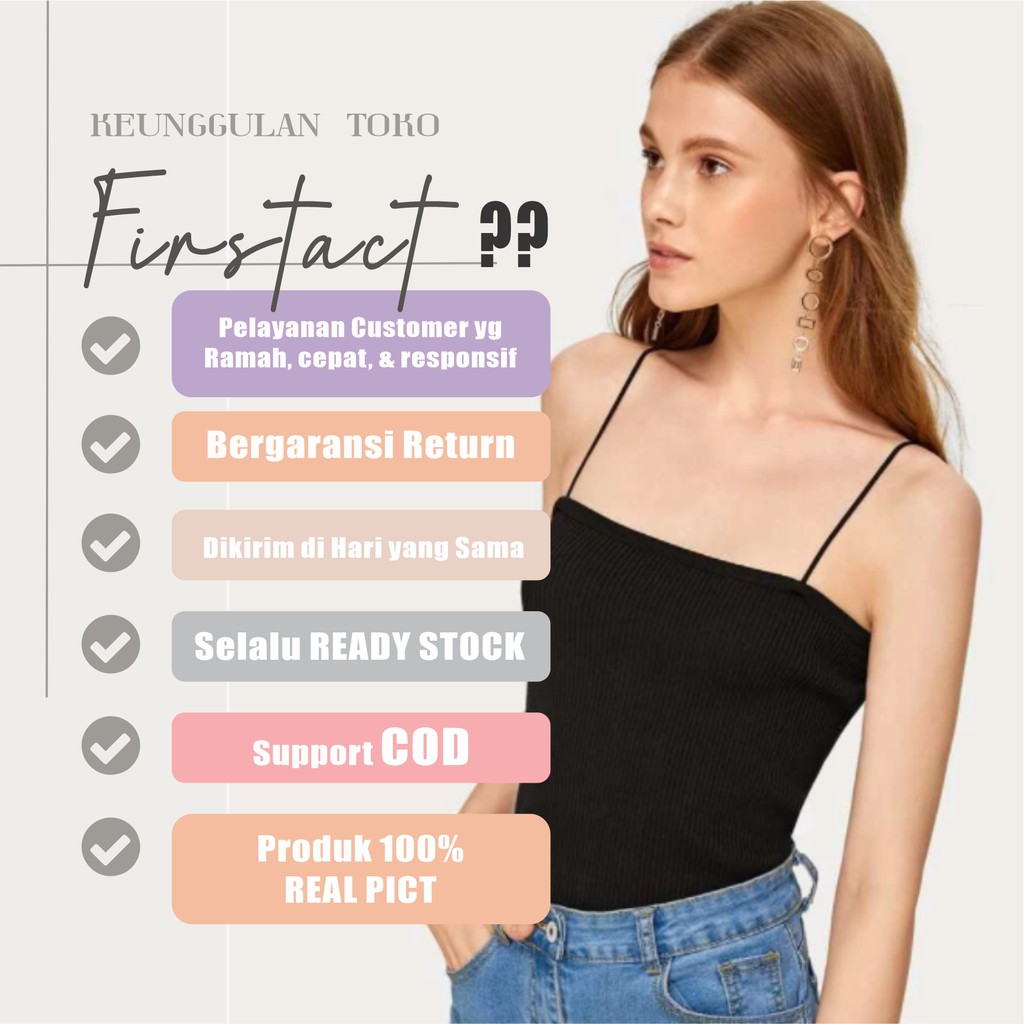 Firstact Tanktop Wanita Polos Basic Tank Top Polos Tali Kecil Spandex-6