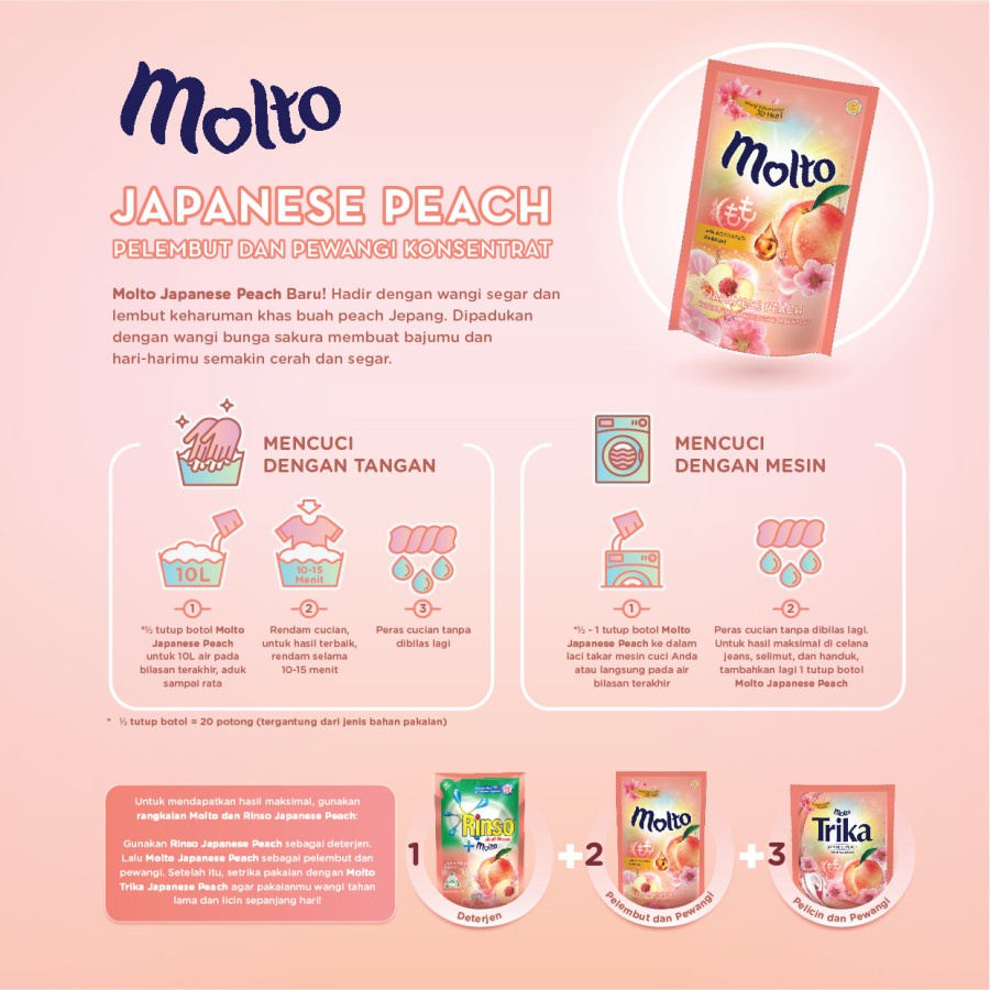 PEWANGI PELICIN PAKAIAN MOLTO TRIKA JAPANESE PEACH 400ML POUCH