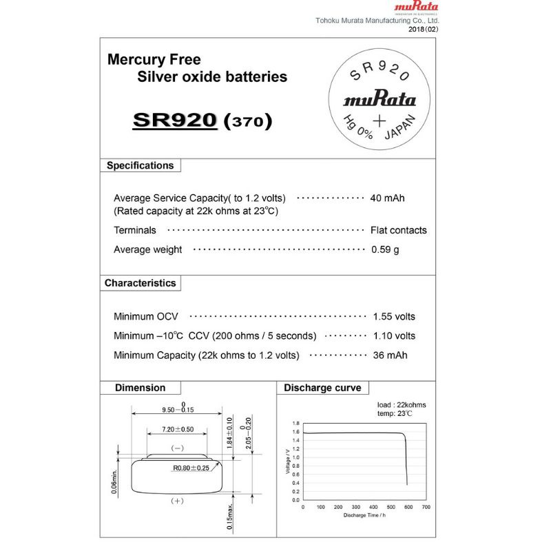 Murata SR920SW 5.1AOriginal / 371 / SR920 / 920 Original baterai jam battery batre
