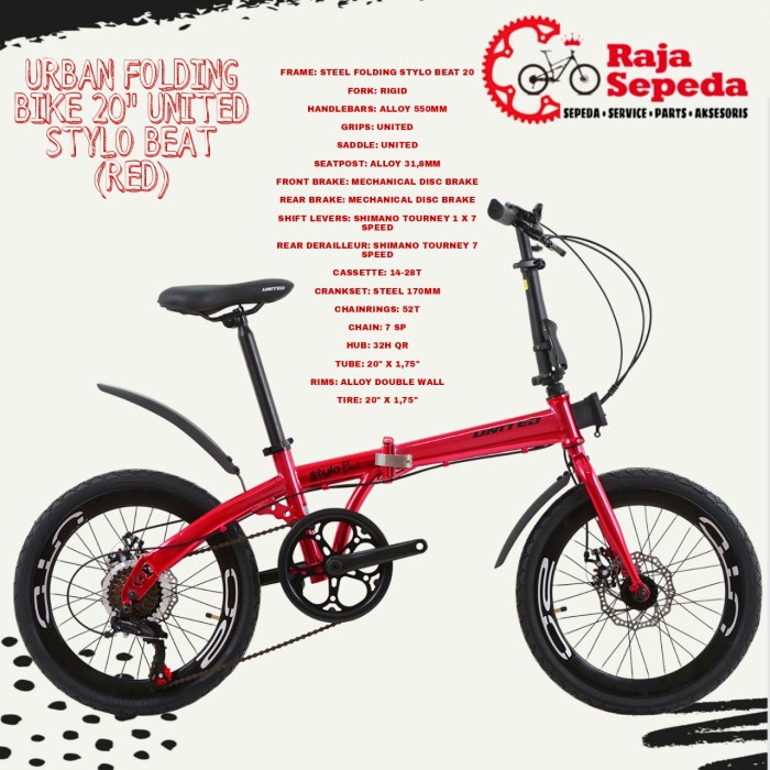 SEPEDA LIPAT URBAN FOLDING BIKE 20 INCHI UNITED STYLO BEAT (RED)