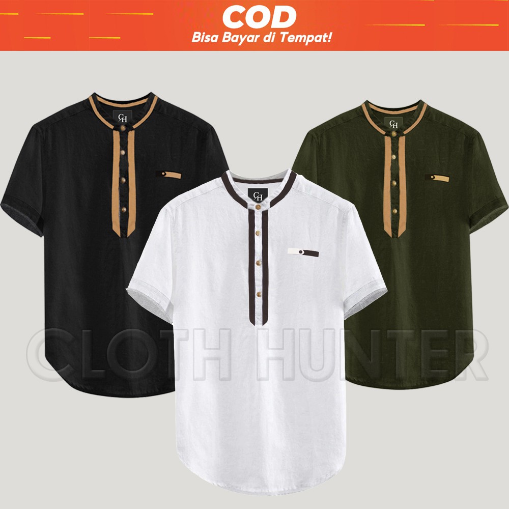 Bisa COD - Baju Koko Pria Lengan Pendek Ammar Kemeja Muslim Terbaru Tersedia 4 Warna Bahan Katun