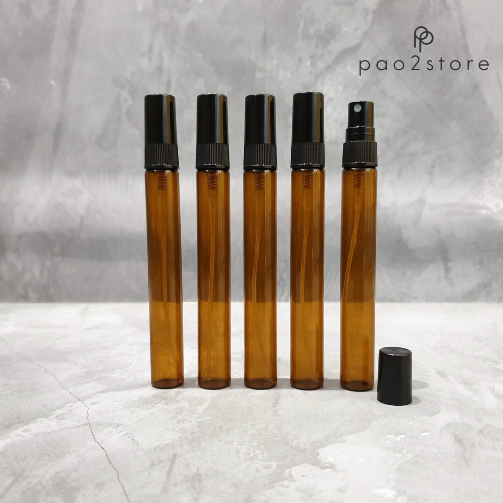 Botol Spray Kaca 10ml AMBER / Coklat Tutup HITAM - Refillable Atomizer Travel Size Parfum Decant