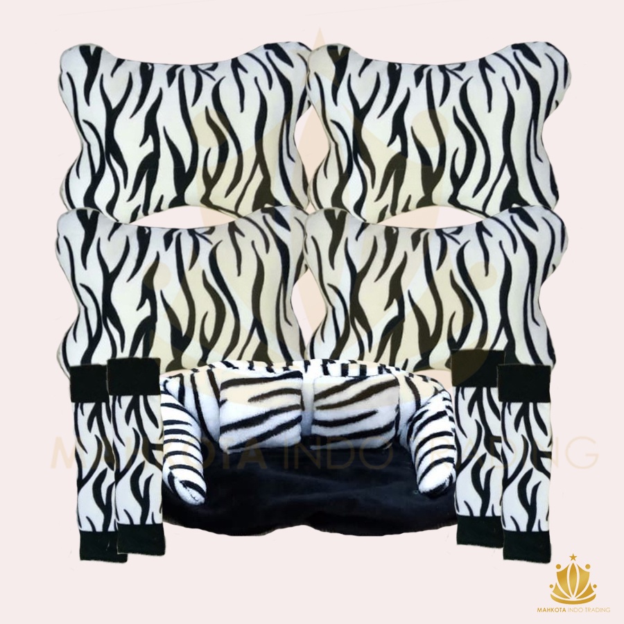 Bantal Jok Mobil Zebra Set 9 PC / Bantal Leher Mobil Loreng Putih 9 PC PROMO MURAH