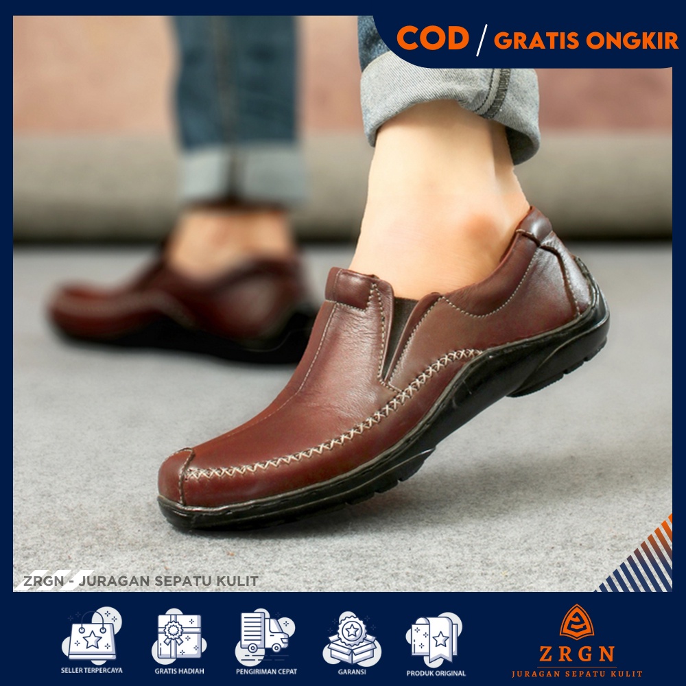 ZRGN x GUNS - Sepatu Slip On Pria Kulit Formal Kerja Kantor Premium - Sepatu Pantofel Pria Kulit Pan