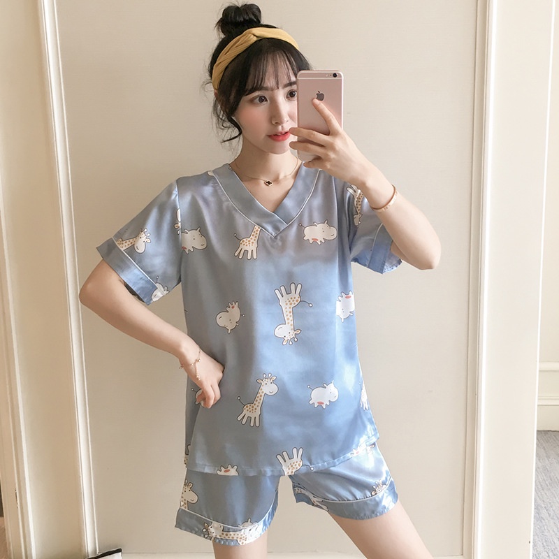 Lovera Baju Tidur Set Satin HP Lengan Pendek Celana Pendek Import