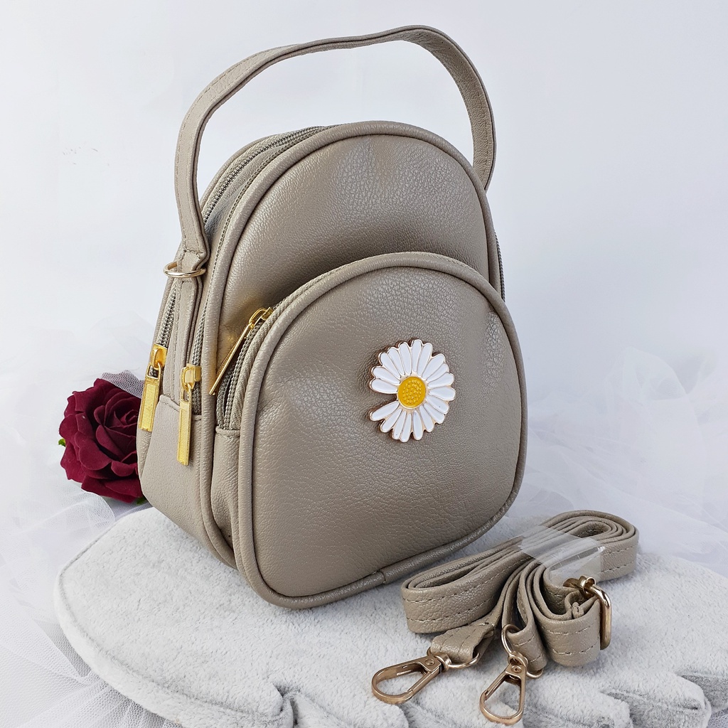 Tas Ransel MINI 3in1 Selempang Wanita Kulit Bunga Daisy Kecil Backpack Lomenia -KT030