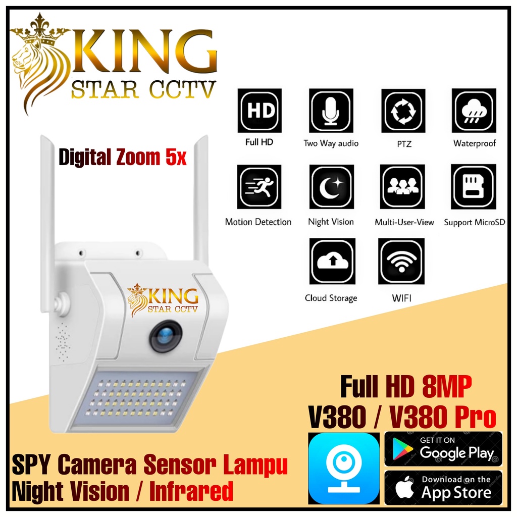 IP Cam Cctv outdoor V380 wifi 8MP Wireless FULL HD Lampu Dinding Waterproof