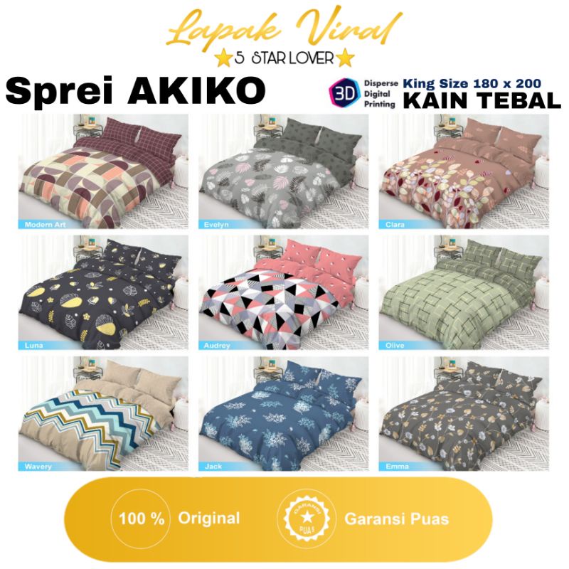 Jual Seprai Akiko Sprei Katun 180 Halus Bantal 2 Seprai Dewasa King ...