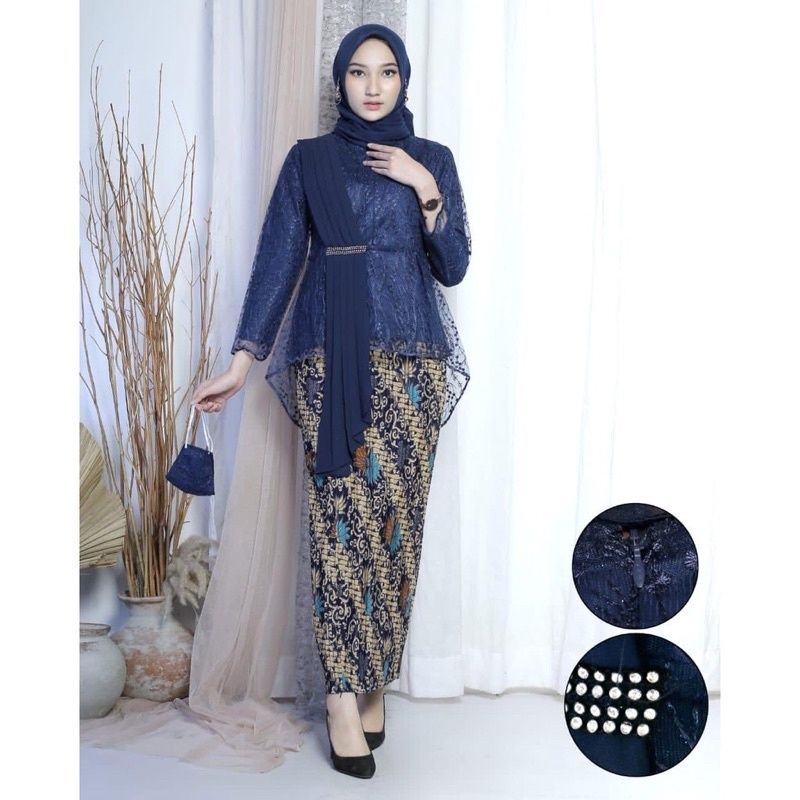 IndahKebaya | SET KEBAYA SELENDANG AURORA / KEBAYA PESTA WISUDA / MAROON NAVY COKLAT SILVER ROSEGOLD