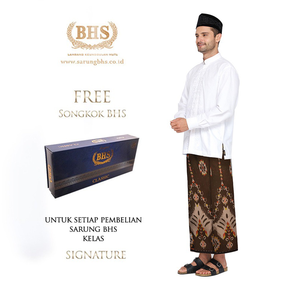 Sarung BHS Signature Gold Motif Kawung Gunung Dua Warna Coklat Hijau