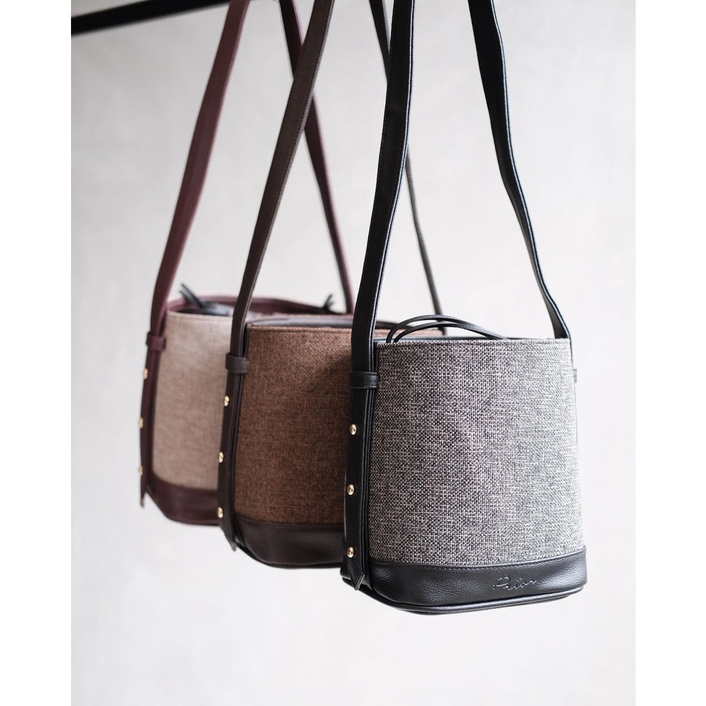 Prior Jova Bag Tas Wanita Bucket Bag Desain Minimalis Stylish Material Kombinasi Kanvas