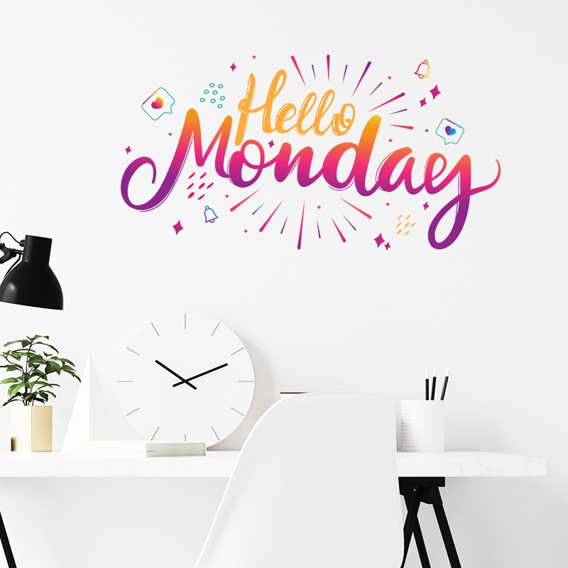 Stiker Dinding Desain Slogan Hello Monday Dapat Dilepas Untuk Dekorasi Kamar Tidur