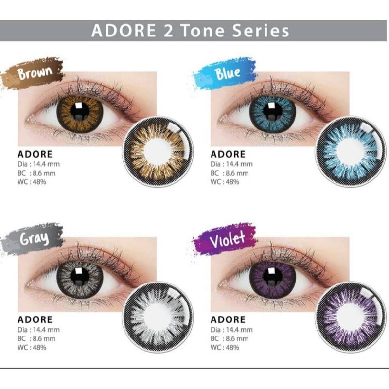 Paket Softlens Living Color Adore Tone 1 &amp; Tone 2 Normal Dia 14,4mm + Air Softlens Ice 60ml + Pinset + Lens Case | Paket Softlens Adore | Paket Softlens Irislab