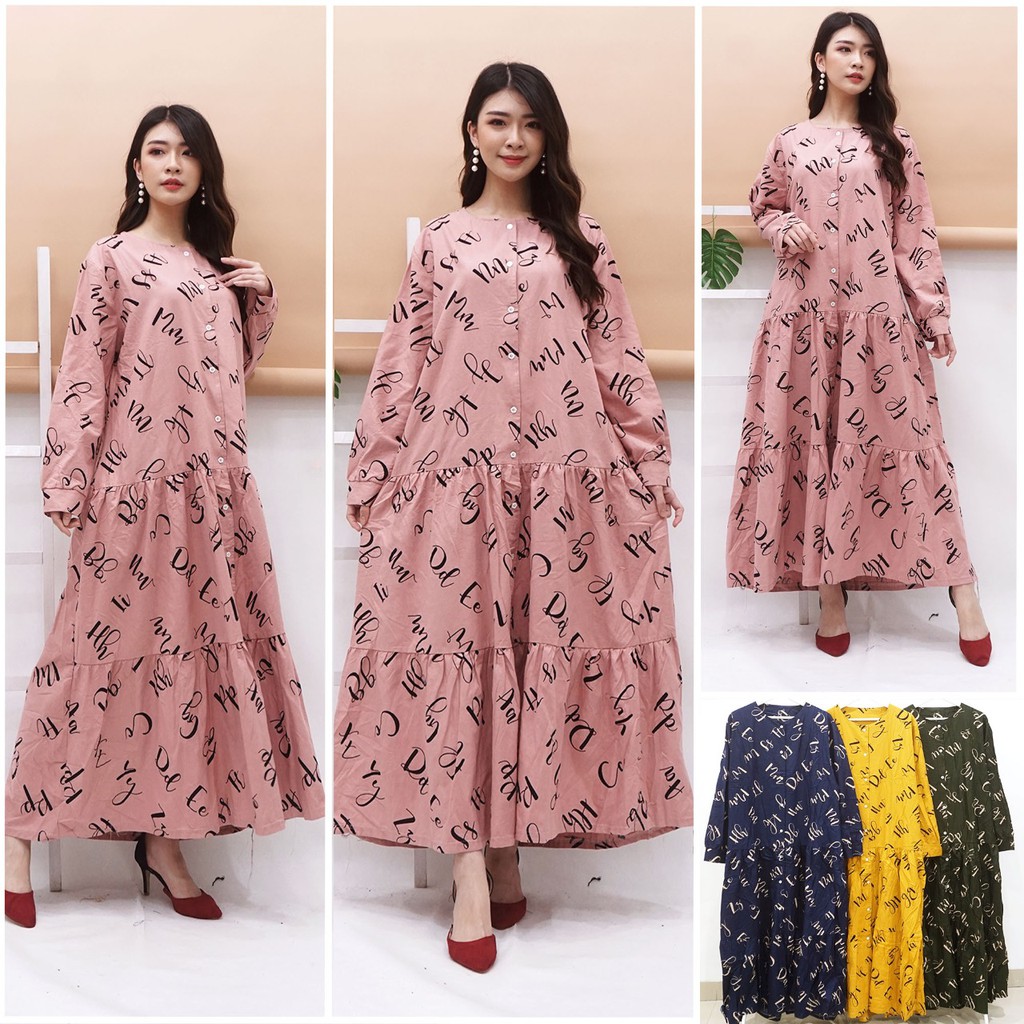 gamis katun linen / gamis busui / gamis katun / gamis full kancing / gamis linen