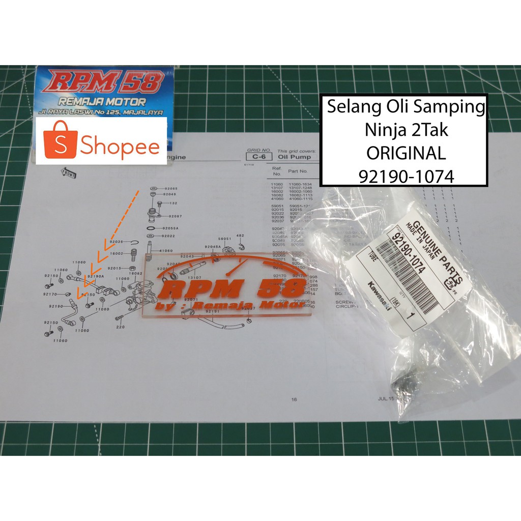 selang / pipa oli samping ninja kawasaki original 92190-1074