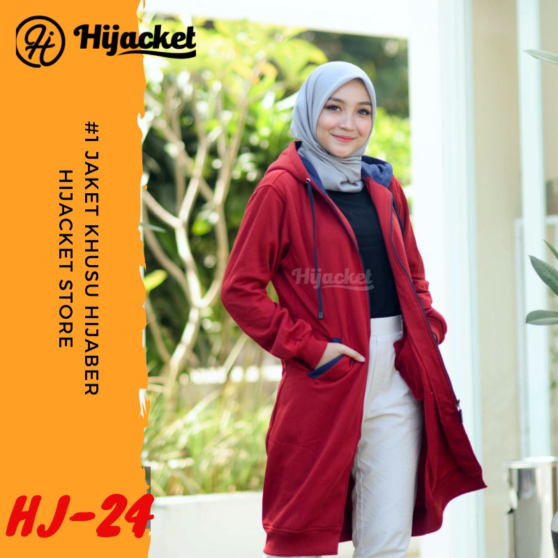 Hijacket Basic Muda Kombinasi Jaket Wanita Hijab Hijaket Muslimah Pakaian Syari-HJ-24 MAROON X NAVY