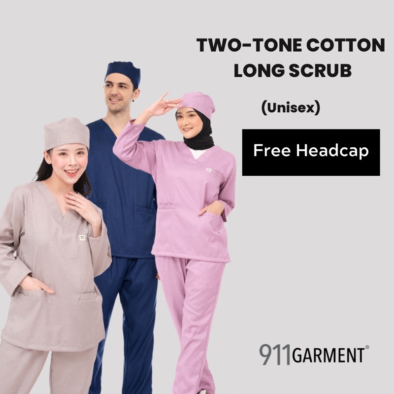 [Two tone/ Denim Edition] SET Long Scrub Dokter/Baju Jaga Dokter/ Baju OK/ Baju Perawat/ Baju Jaga